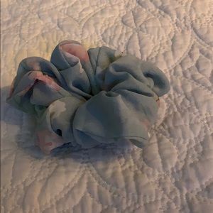 Flower print with light blue background scrunchie